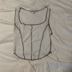 White tank top with brown thread corset details